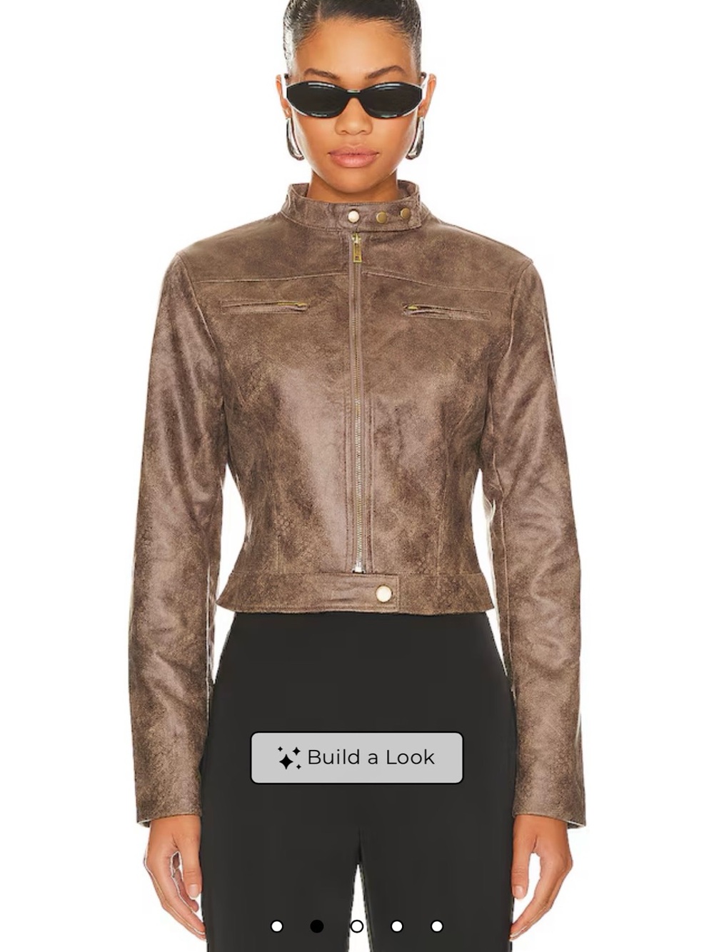 LIONESS Women’s Brown Faux Leather Moto Jacket